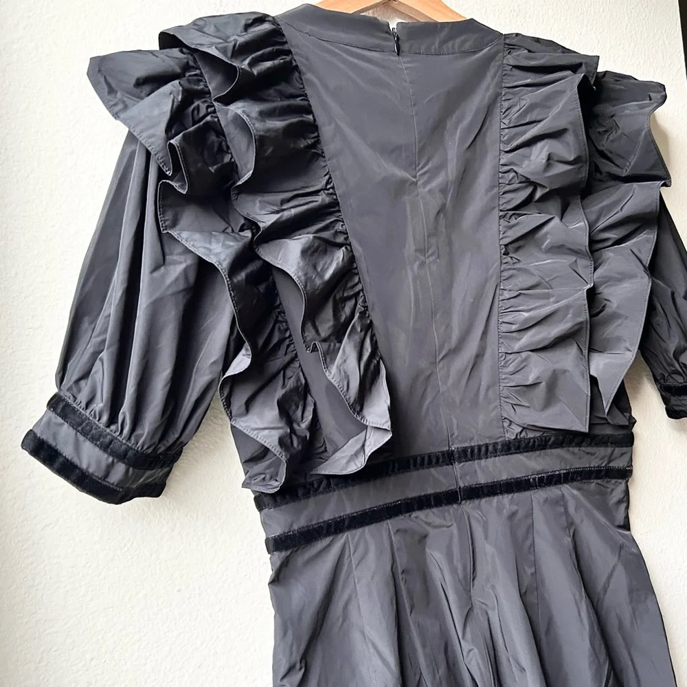 NWT HUNTER BELL Onyx Black Elva Ruffle Velvet Trim Jumpsuit Sz 4 - Picture 11 of 16